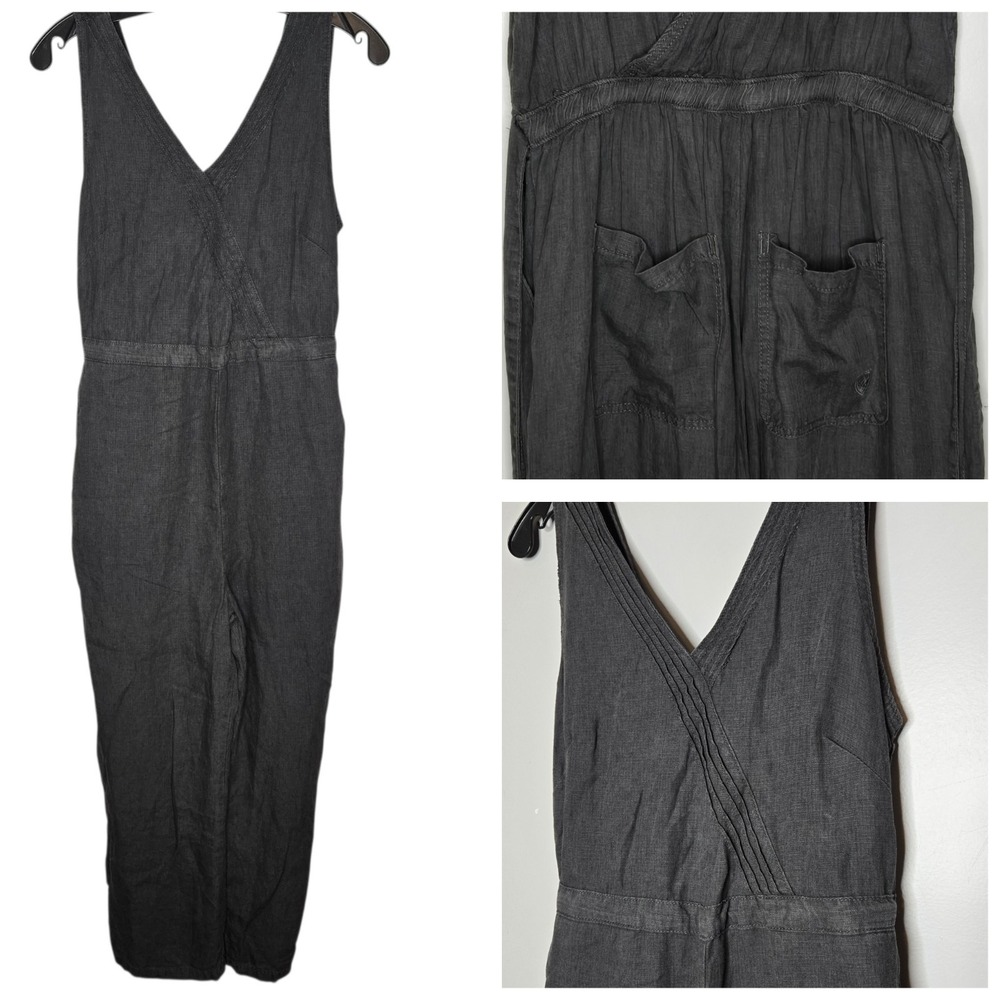 Kuhl Gray Blue Linen Blend Fresco Sleeveless Wide Leg Jumpsuit Small Boho